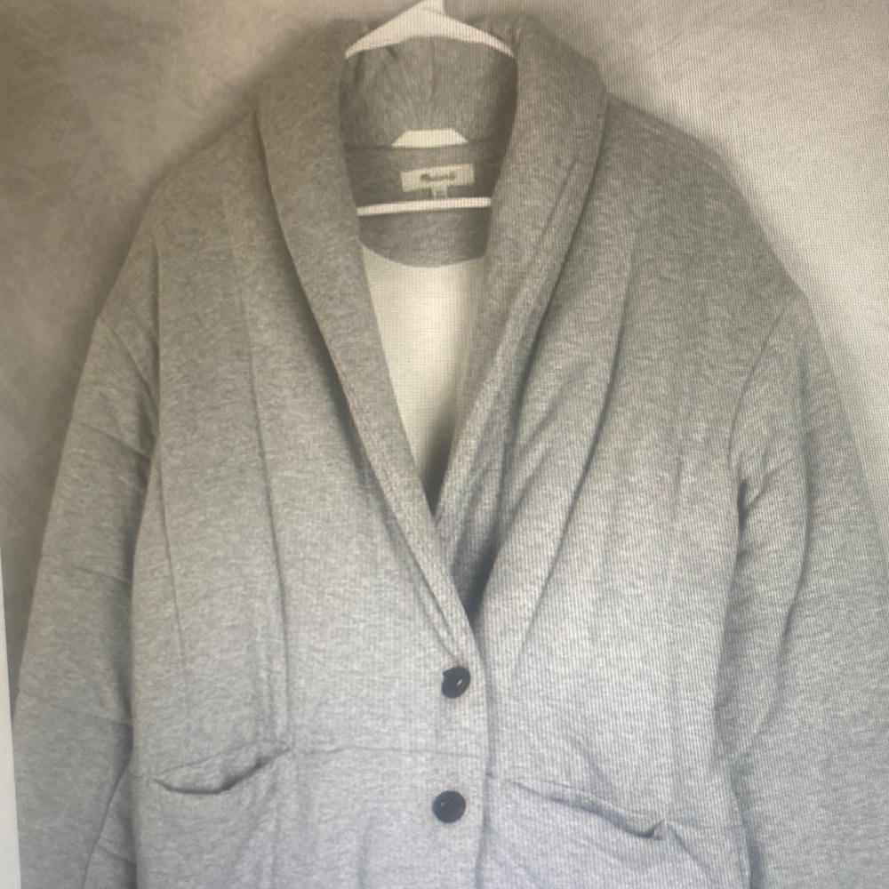 Madewell Quilted Coat Womens XS Gray Jersey Knit Puffer Shawl Collar Coatigan